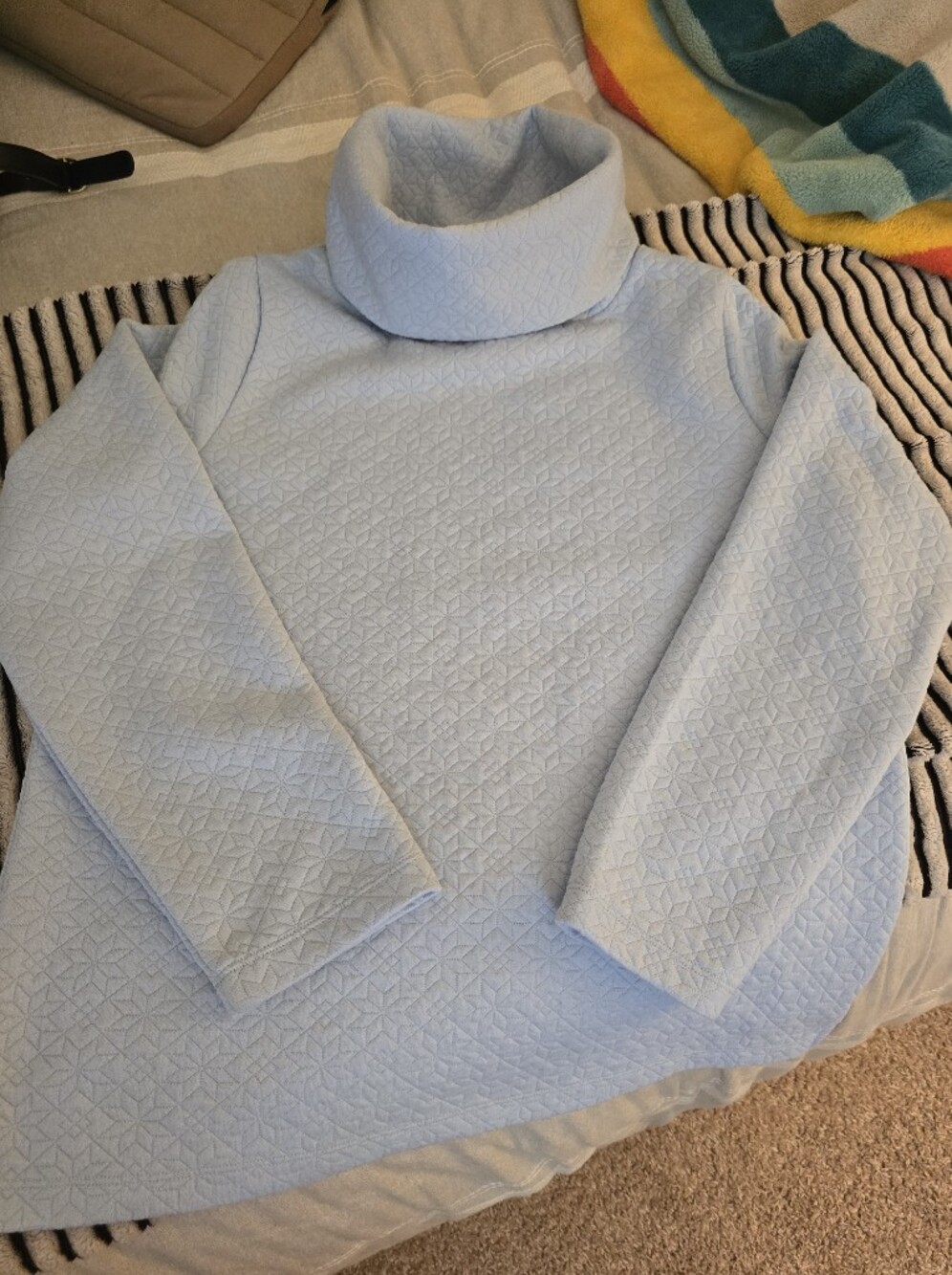 J Crew Light Blue Quilted Texture Turtleneck/Cowlneck Sweater